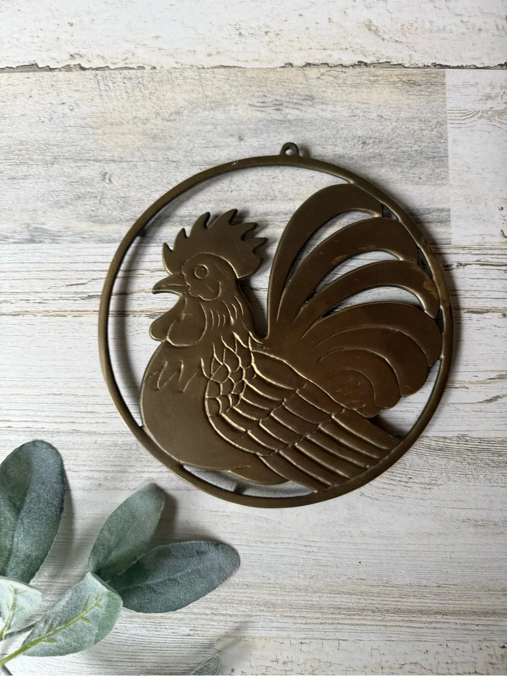 Vintage Gatco Brass Rooster Trivet | Farmhouse Kitchen Wall Decor | Mid-Century